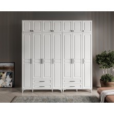 GuneyStore Ücretsiz Montaj - %100 MDF Gözde 7 Kapaklı Yüklüklü Beyaz Gardırop - MDF Dolap - Elbise Dolabı