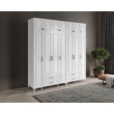 GuneyStore Ücretsiz Montaj - %100 MDF Gözde 7 Kapaklı Yüklüklü Beyaz Gardırop - MDF Dolap - Elbise Dolabı