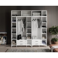 GuneyStore Ücretsiz Montaj - %100 MDF Gözde 7 Kapaklı Yüklüklü Beyaz Gardırop - MDF Dolap - Elbise Dolabı