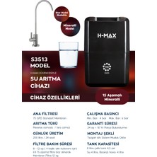 H-MAX Reverse Osmosis System 8 Litre 15 Aşama Mineralli 75 Gpd Su Arıtma Cihazı HMAXS3512