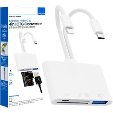 4in1 Lightning + Type-C To Otg Çevirici Hızlı Şarj ve Veri Aktarımı Sd/tf/usb Çoklu Port Adaptör