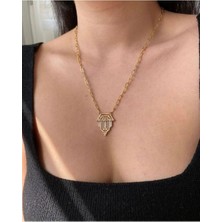 Carina 316L Çelik Gold Renk Zirkon Taşlı Serenay Kolyesi