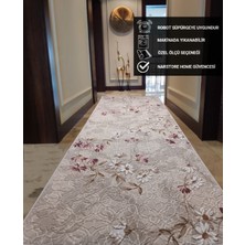 Nar Store Home Elit Pembe Kahve Çiçekli Kabartmalı Kaymaz Taban Yıkanabilir Kesme Yolluk Halı
