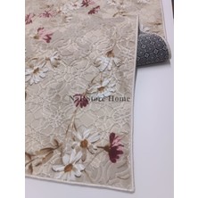 Nar Store Home Elit Pembe Kahve Çiçekli Kabartmalı Kaymaz Taban Yıkanabilir Kesme Yolluk Halı