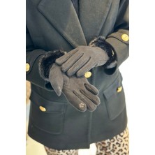 REMSA Kürk Detay Kadın Kaşe Eldiven Eld-29 Siyah