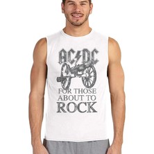 Rock&Roll Top Rock Acdc Beyaz Erkek Kesik Kol / Kolsuz Tişört