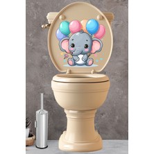 Echo Home Renkli Balonlar Kalpler ve Minik Sevimli Fil Klozet Sticker Banyo Sticker