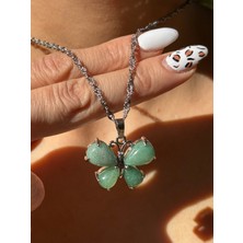 Pure Gem Aventurin Dağal Taş Kolye Kelebek Model Gümüş Kaplama