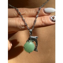 Pure Gem Aventurin Doğal Taş Kolye Yunus Model Gümüş Kaplama