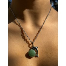 Pure Gem Aventurin Doğal Taş Kolye Yunus Model Gümüş Kaplama