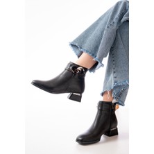 Siyah Toka Aksesuarlı Topuklu Fermuarlı Günlük Kadın Bot Bayan BOTRM-504