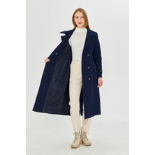 %100 Pamuk Ekstra Uzun (120CM) Kruvaze Kadın Trençkot 1121