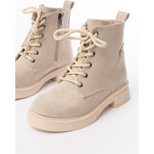 Shemard Bej Süet Bağcıklı Fermuarlı Günlük Kadın Bot