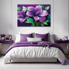 Abart Art Tekli Yatay Kanvas Modern Soyut Yeşil Yapraklı Mor Çiçekler