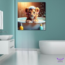 Abart Art Tekli Kare Kanvas  Küvette Banyo Yapan Yavru Aslan Tasarımı