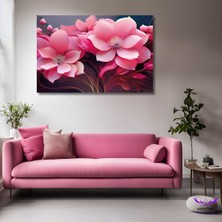 Abart Art Tekli Yatay Kanvas Modern Pembe Gold Çiçekler