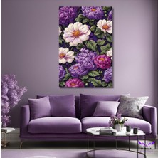 Abart Art Tekli Dikey Kanvas Mor Beyaz Lila Büyük Çiçekli Duvar Tablosu