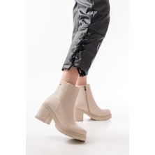 Arda 767-3020 Bej Fermuarlı Kalın Topuklu Günlük Kadın Bot