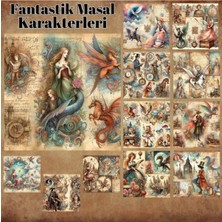 Pink Swan Craft Fantastik Masal Karakterleri Vintage 12 Adet Scrapbook Bullet Journal Mat Sticker Etiket Seti
