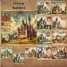 Pink Swan Craft Orta Çağ Kaleleri Vintage 12 Adet Scrapbook Bullet Journal Mat Planlayıcı Sticker Etiket Seti