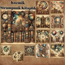 Pink Swan Craft Kozmik Steampunk Kitaplıklar Vintage 12 Adet Scrapbook Bullet Journal Mat Plan Sticker Etiket Seti