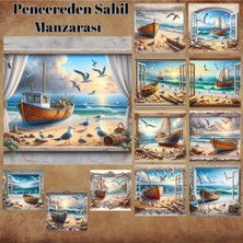 Pink Swan Craft Pencereden Sahil Manzarası Vintage 12 Adet Scrapbook Bullet Journal Mat Planlayıc Sticker Etiket Set