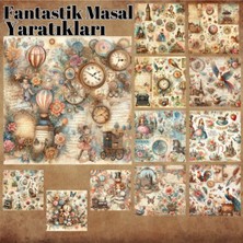 Pink Swan Craft Fantastik Masal Yaratıkları Vintage 12 Adet Scrapbook Bullet Journal Mat Plan Sticker Etiket Seti