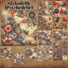 Pink Swan Craft Saykodelik Psychedelic Temalı Vintage 12 Adet Scrapbook Bullet Journal Mat Sticker Etiket Seti