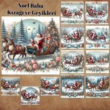 Pink Swan Craft Noel Baba Kızağı ve Geyikler Vintage 12 Adet Scrapbook Bullet Journal Mat Planlayıcı Sticker Etiket