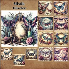 Pink Swan Craft Mistik Güveler Vintage 12 Adet Scrapbook Bullet Journal Mat Planlayıcı Sticker Etiket Seti