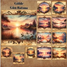 Pink Swan Craft Gölde Gün Batımı Vintage 12 Adet Scrapbook Bullet Journal Mat Planlayıcı Sticker Etiket Seti