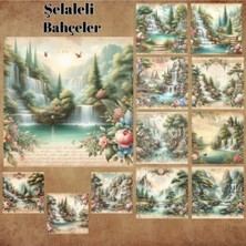 Pink Swan Craft Şelaleli Bahçeler Vintage 12 Adet Scrapbook Bullet Journal Mat Planlayıcı Sticker Etiket Seti