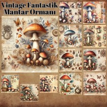 Pink Swan Craft Mantar Ormanı Vintage 12 Adet Scrapbook Bullet Journal Mat Planlayıcı Sticker Etiket Seti