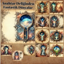 Pink Swan Craft Anahtar Deliğinden Fantastik Dünyalar Vintage 12 Tane Scrapbook Bullet Journal Mat Planlama Etiket