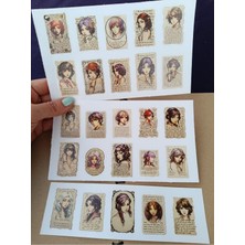 Pink Swan Craft Gazete Arka Planlı Anime Kız Portreleri Etiket Seti Laptop Ipad Defter Kitap