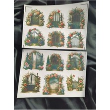 Pink Swan Craft Vintage Victoria Dönemi Çiçekli Bahçe Kapıları Etiket Seti Bullet Journal Planlayıcı Stickers