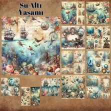 Pink Swan Craft Su Altı Yaşamı Vintage 12 Adet Scrapbook Bullet Journal Mat Planlayıcı Sticker Etiket Seti