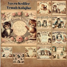 Pink Swan Craft Yavru Kedi Temalı Kolaj Vintage 12 Adet Scrapbook Bullet Journal Mat Planlayıcı Sticker Etiket Seti