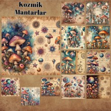 Pink Swan Craft Kozmik Mantarlar Vintage 12 Adet Scrapbook Bullet Journal Mat Planlayıcı Sticker Etiket Seti