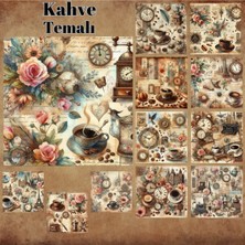 Pink Swan Craft Kahve Temalı Kolaj Vintage 12 Adet Scrapbook Bullet Journal Mat Planlayıcı Sticker Etiket Seti