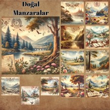 Pink Swan Craft Doğal Manzaralar Vintage 12 Adet Scrapbook Bullet Journal Mat Planlayıcı Sticker Etiket Seti