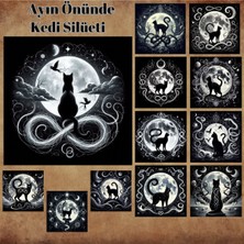 Pink Swan Craft Ayın Önünde Kedi Silüetleri Vintage 12 Adet Scrapbook Bullet Journal Mat Planlı Sticker Etiket Seti