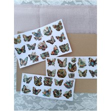 Pink Swan Craft Vintage Renkli Kelebekler Butterflies Etiketi Laptop Ipad Defter Scrapbook Planlayıcı Sticker Seti