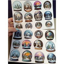 Pink Swan Craft Yılbaşı Kar Küreleri Etiket Seti Renkli 20 Parça Scrapbook Planlayıcı Sticker