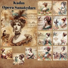 Pink Swan Craft Kadın Opera Sanatçıları Vintage 12 Adet Scrapbook Bullet Journal Mat Planlayıcı Sticker Etiket Seti