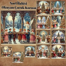 Pink Swan Craft Yılbaşı Noel Ilahi Okuyan Çocuk Korosu Vintage 12 Adet Scrapbook Bullet Journal Mat Planlama Sticker