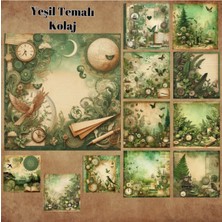 Pink Swan Craft Yeşil Temalı Vintage 12 Adet Scrapbook Bullet Journal Mat Planlayıcı Sticker Etiket Seti