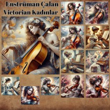 Pink Swan Craft Enstruman Çalan Kadınlar Vintage 12 Adet Scrapbook Bullet Journal Mat Planlayıcı Sticker Etiket Seti