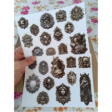 Pink Swan Craft Vintage Scrapbook Viktoria Dönemi Gri Renklerde Etiket Seti Bullet Journal Planlayıcı Sticker Seti