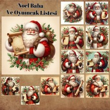 Pink Swan Craft Yılbaşı Noel Baba ve Listesi Vintage 12 Adet Scrapbook Bullet Journal Mat Planlayıcı Sticker Etiket